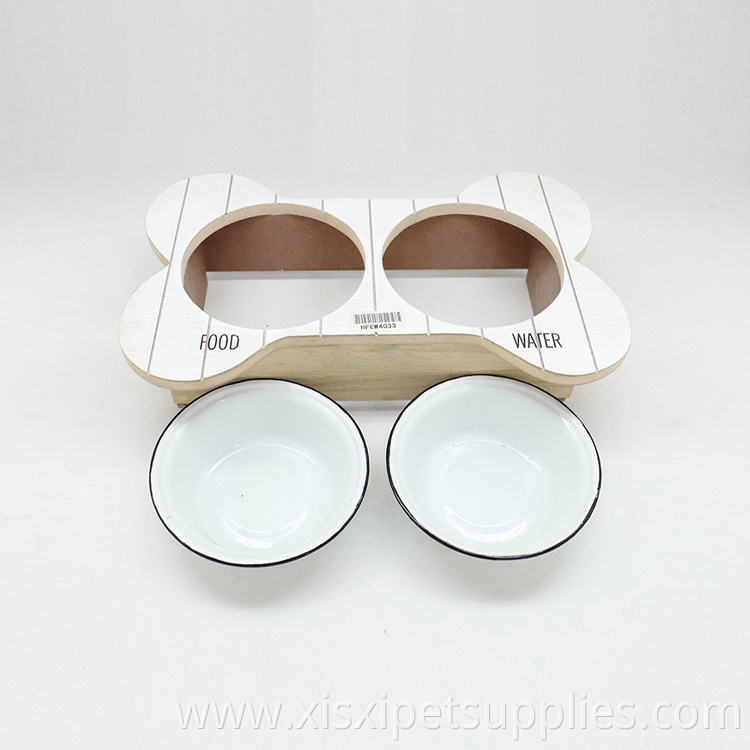 Pet Feeding Bowl with Wood Holder Metal Dog Bowl
